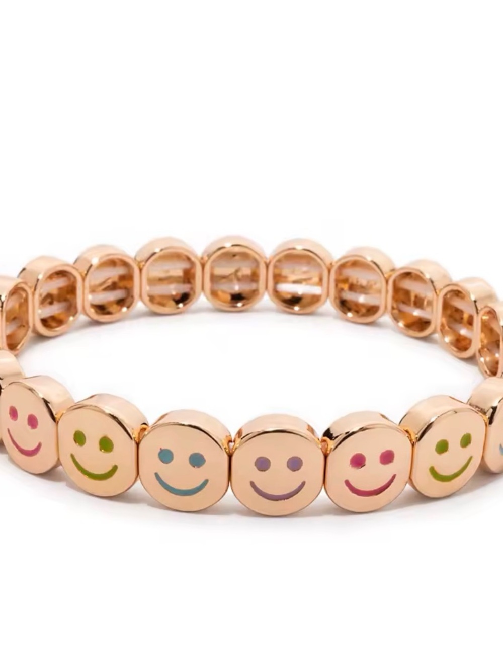 Rose Gold Smiley Bracelet, Stretch Bracelet with Multicolor Faces